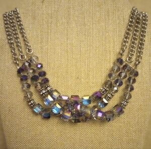 Chic Silver and Purple Multi-Strand Necklace